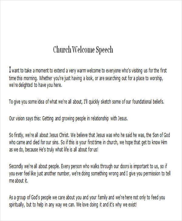 Welcome Speeches Church Programs